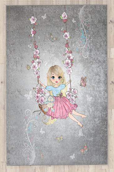 Prenses Peri Kız Kelebeklli Çiçekli Çocuk Odası Halısı