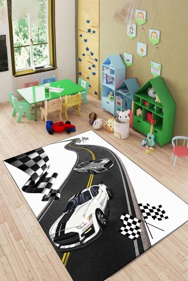 Eğitici Yol Yarış Araba Desenli Çocuk Odası Halısı